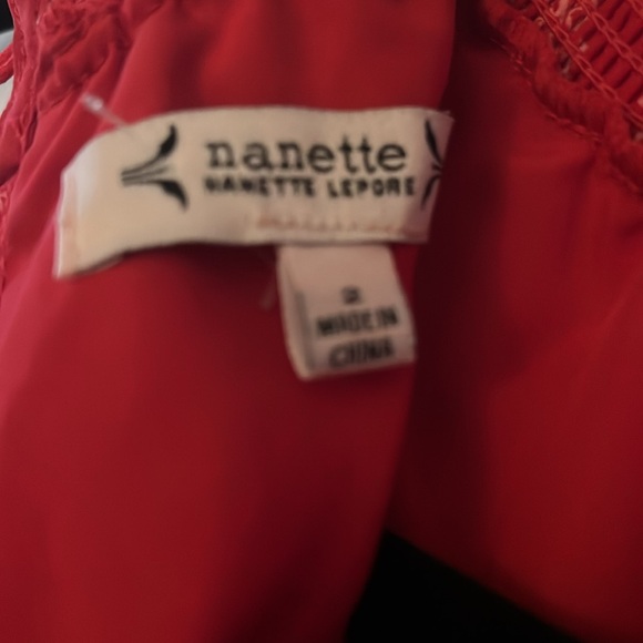 New w/Tag ~Nanette Lepore Red Dress Size 2 in Knee Length. Smocked Neck & Waist - Picture 4 of 6